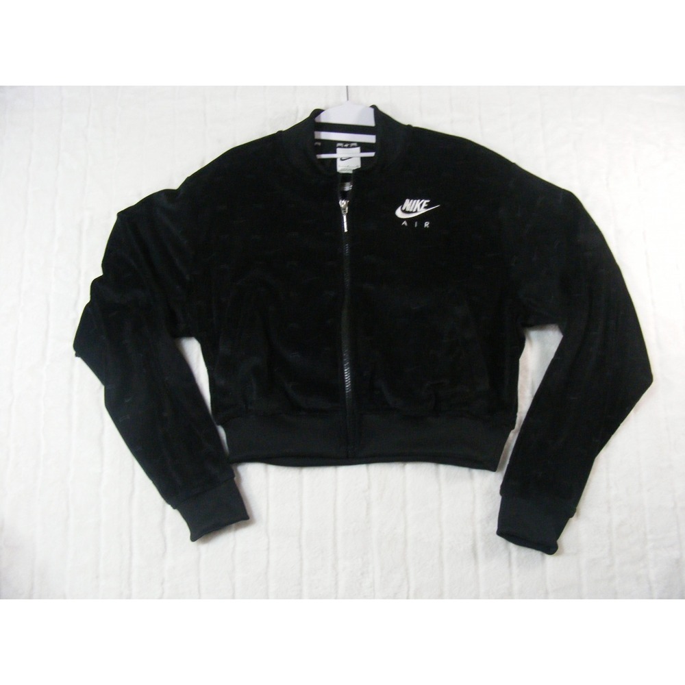 Nike Air Velour Cropped Bomber Jacket GirlsSmall Black Excellent Embossed Logo